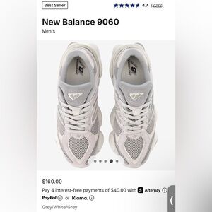 New Balance 9060 grey and white sneakers